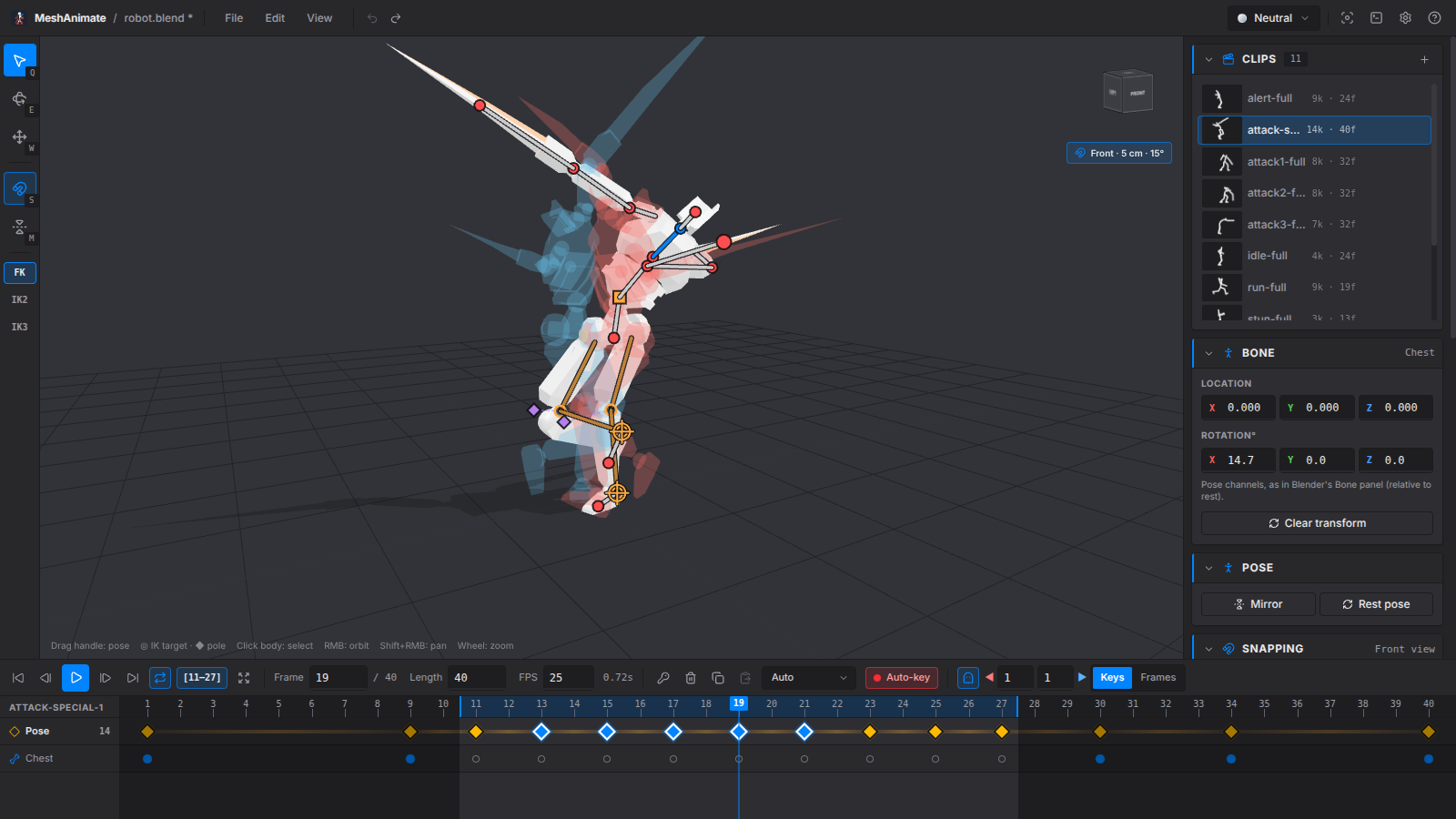 Timeline with a preview range and box-selected keys