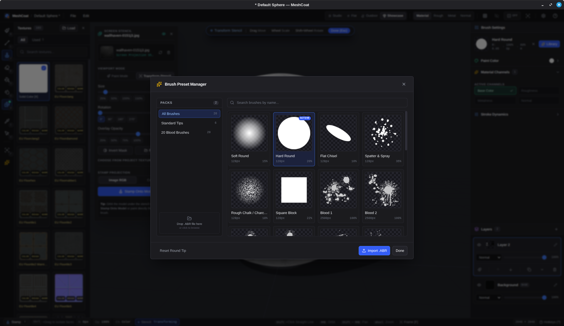 Brush preset manager with imported ABR brushes