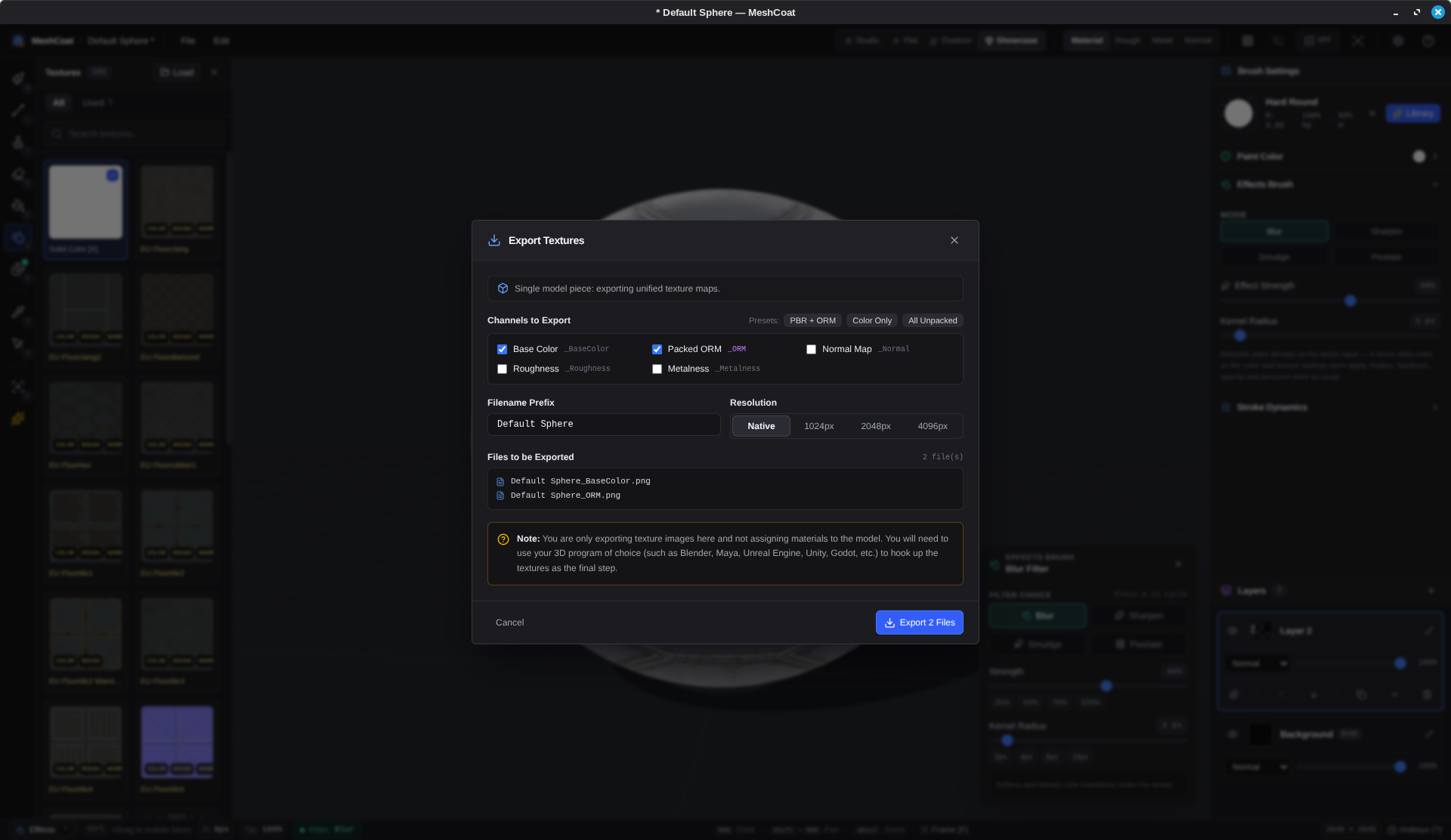 Export wizard listing the texture files to be written