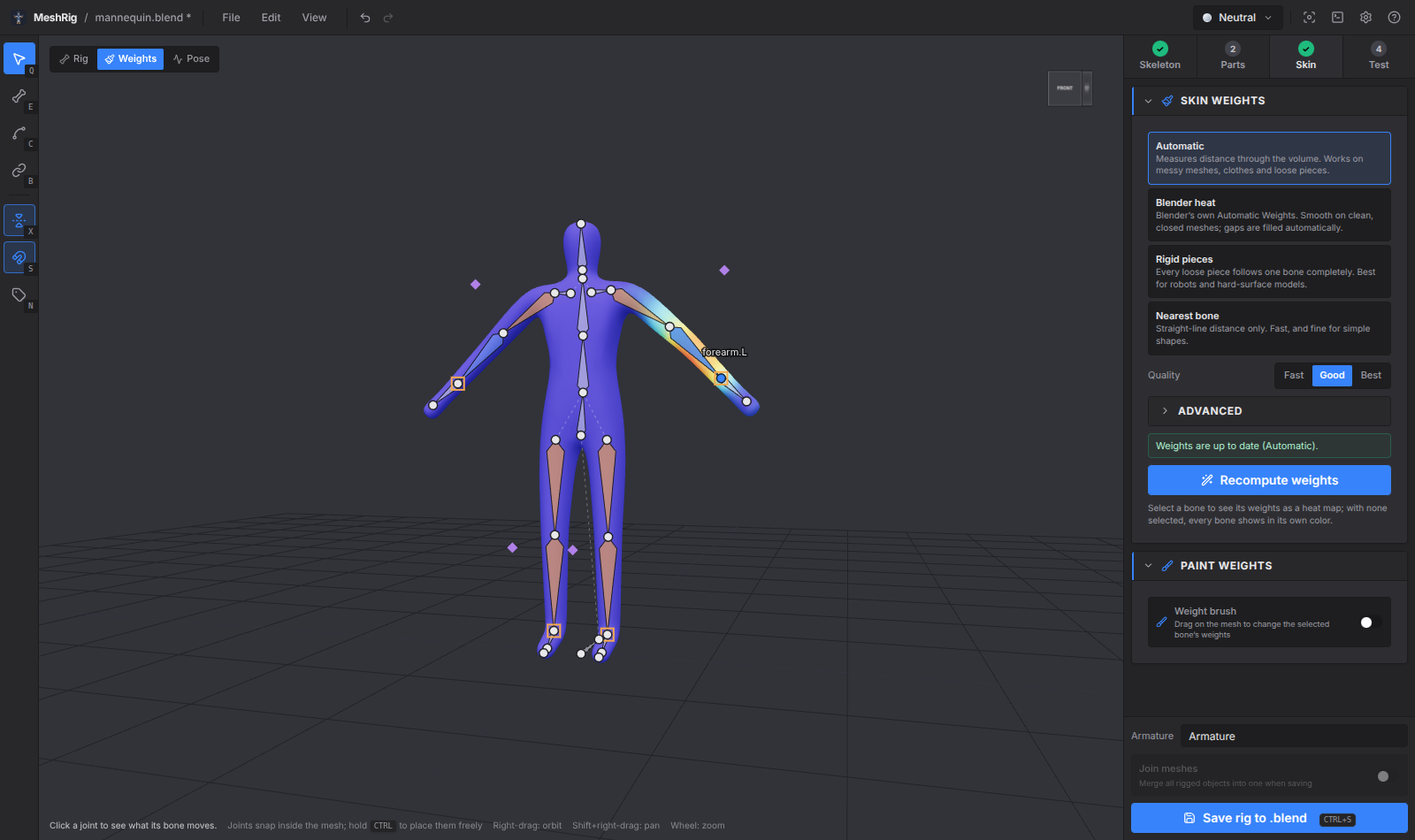 Weights of the forearm as a heat map